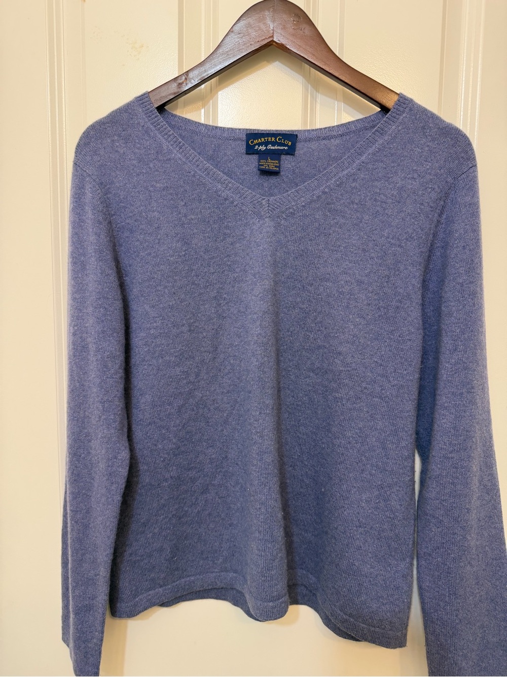 Charter Club V-Neck Cashmere Sweater - Dusty Lavender Blue